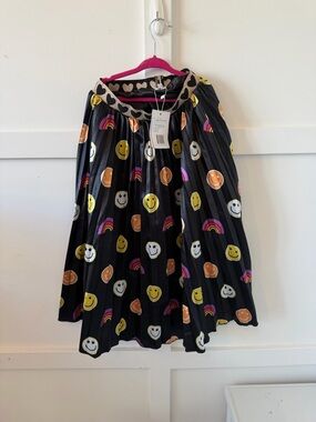 NWT Lola and the Boys Girls' Black Skirt with Smiley & Rainbow Print Size 10